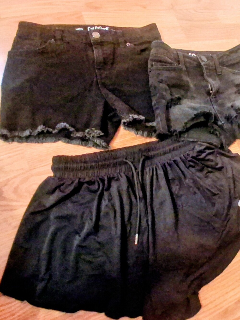 3 pair Girls Black Shorts, 2 Jean Cut Off, 1 Athletic